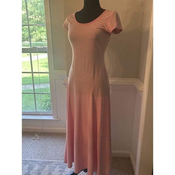Lauren Ralph Lauren Dresses & Skirts - Lauren Ralph Lauren Maxi Dress PM Pink White Striped Cotton Scoop Neck Flare